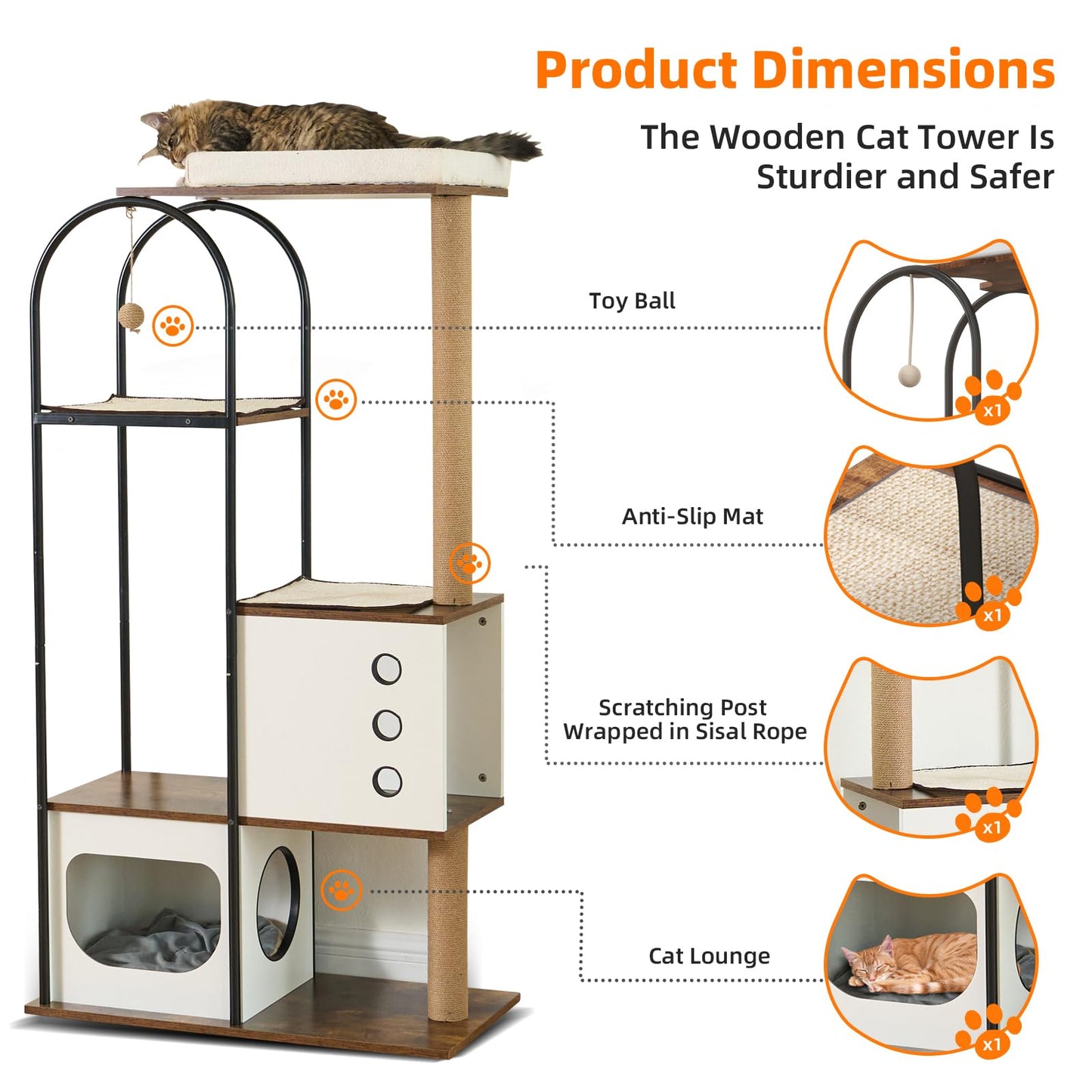 Large Cat Tree 59 Inche, Multi-Level Cat Tower Condo for Indoor Cats Furniture Activity Center with Kittens Play House, Scratching Post, Platforms, and Resting Beds