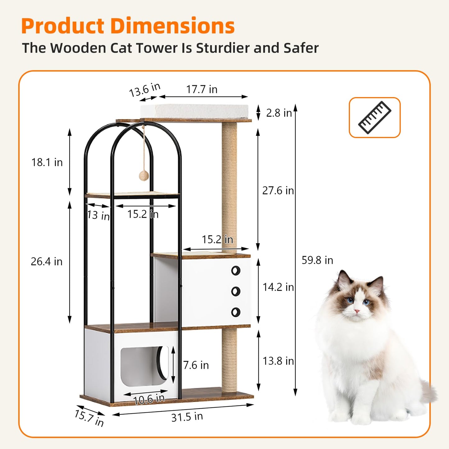 Large Cat Tree 59 Inche, Multi-Level Cat Tower Condo for Indoor Cats Furniture Activity Center with Kittens Play House, Scratching Post, Platforms, and Resting Beds