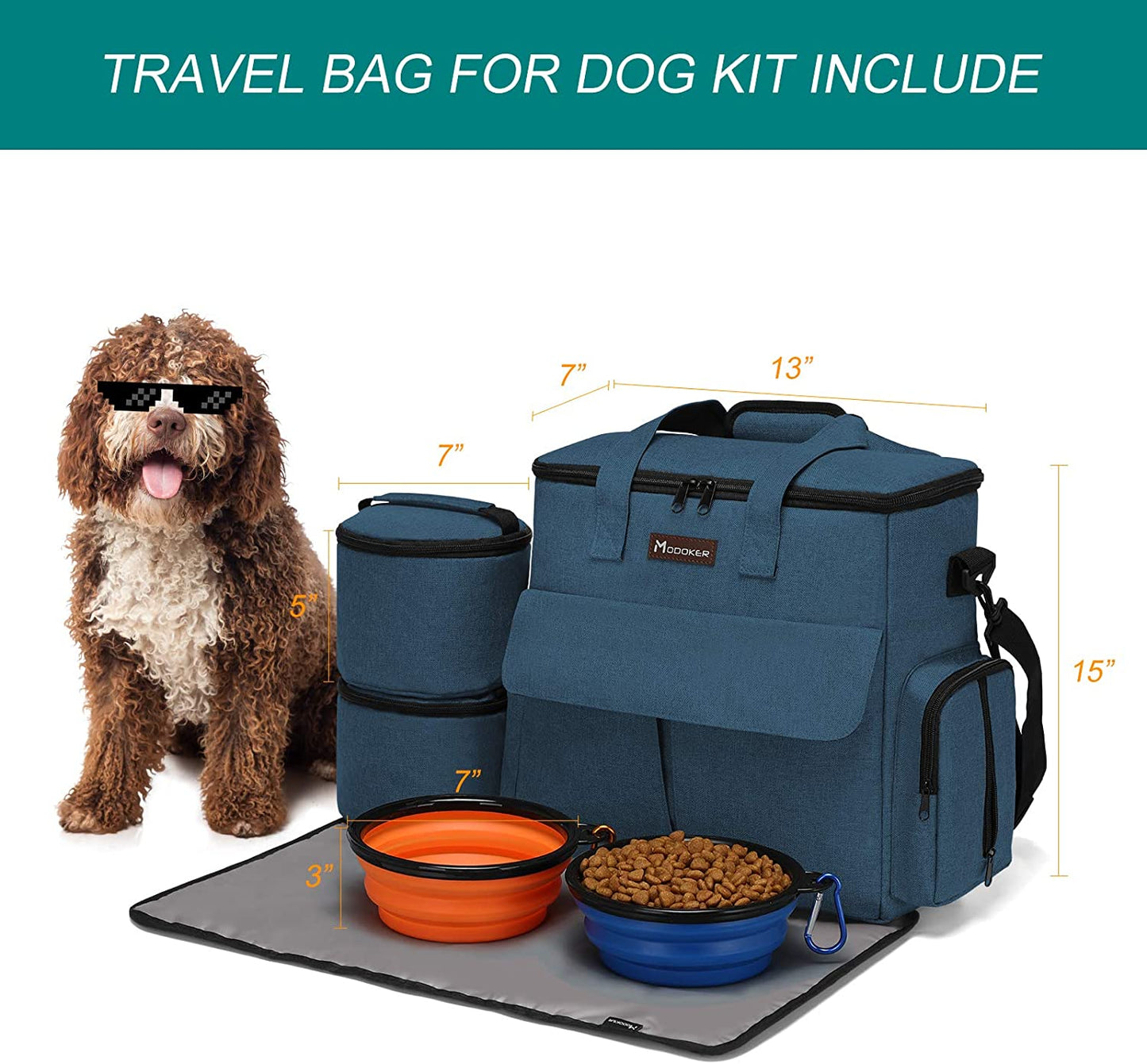 "Furry Jetsetter's Dream Bag: The Ultimate Paw-some Travel Set for Pooches and Purrs, Complete with Snack Stash, Bowls on the Go, and a Mat for Fancy Feasts (In Stylish Blue, of Course!)"