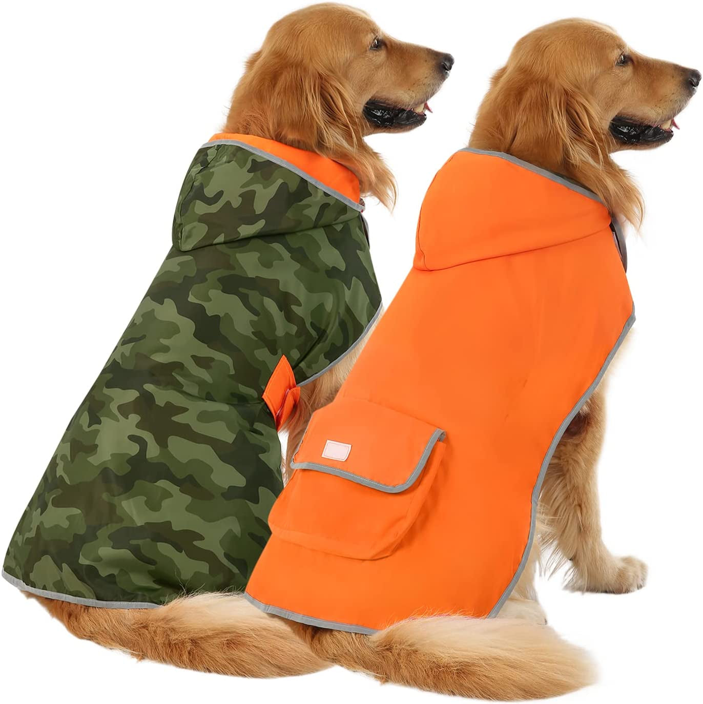 "Fashion-Forward Fido: The Camo-Orange Raincoat Poncho for Pooches Who Want to Stay Dry and Stylish!"