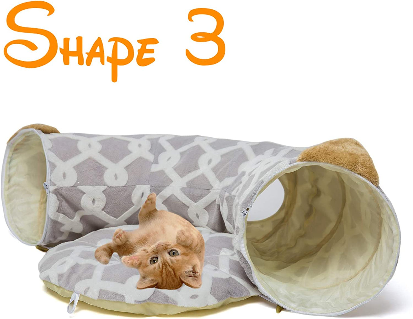 ```The Ultimate Feline Funhouse: A Cozy Cat Cave with Fluff Balls, a Tiny Pillow, and a Design So Flexible Even Your Dog Might Get Jealous - 10 Inches of Diameter, 3 Feet of Adventure, in Stylish Gray Geometry!```