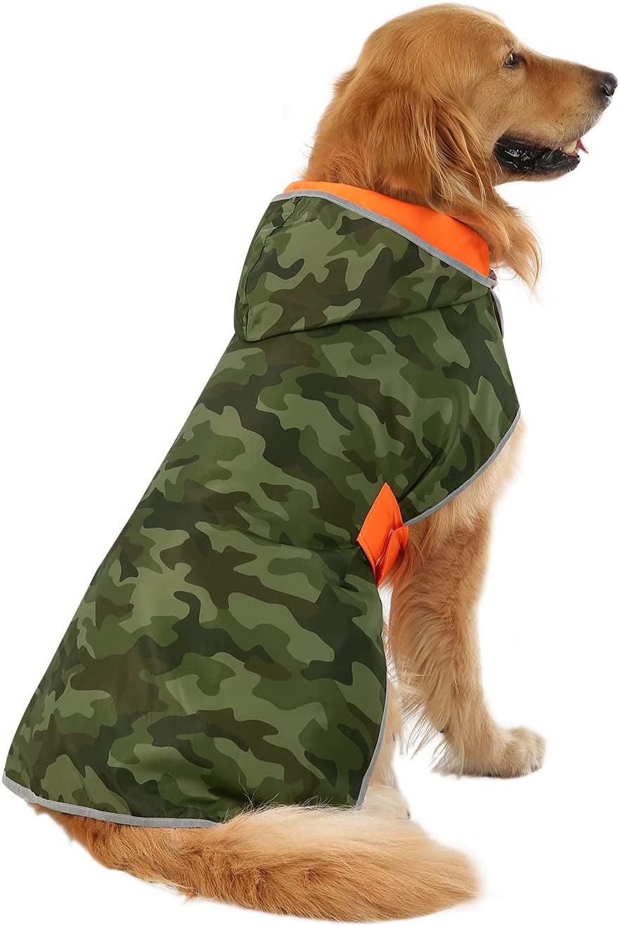 "Fashion-Forward Fido: The Camo-Orange Raincoat Poncho for Pooches Who Want to Stay Dry and Stylish!"