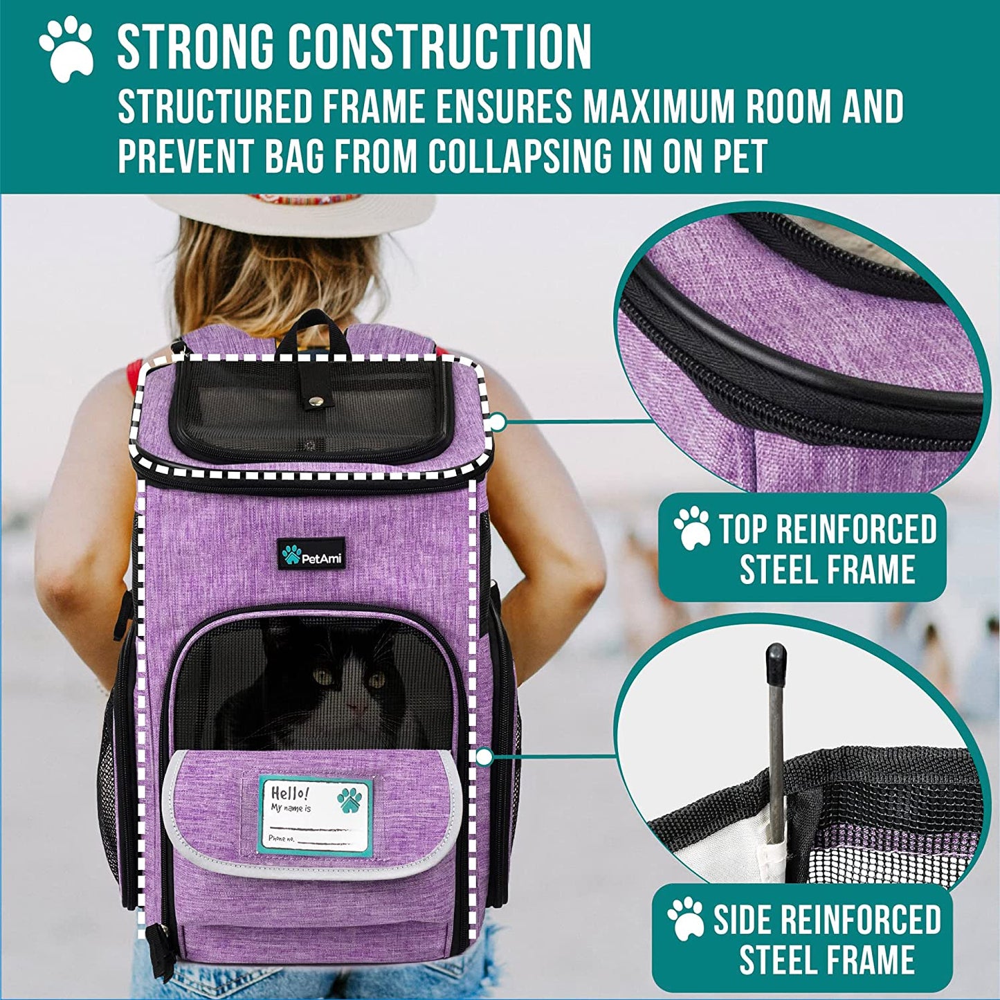 ```Furry Flight Attendant: The Purrfect Purple Backpack for Your Cat’s Next Adventure (Max 18 lbs of Sass)```