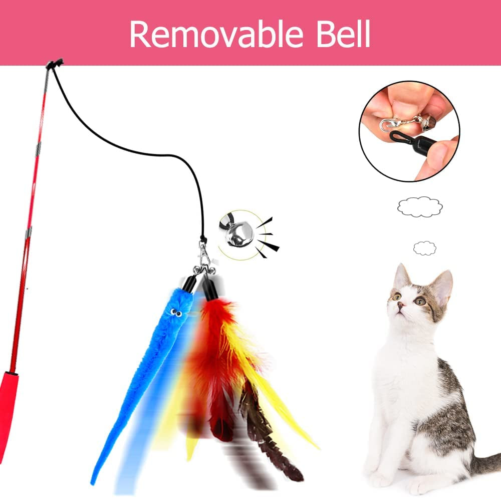 "Feather Flinging Fun Stick: The Ultimate Cat Gymnastics Set with Jingle Bells for Your Furry Olympic Champion!"