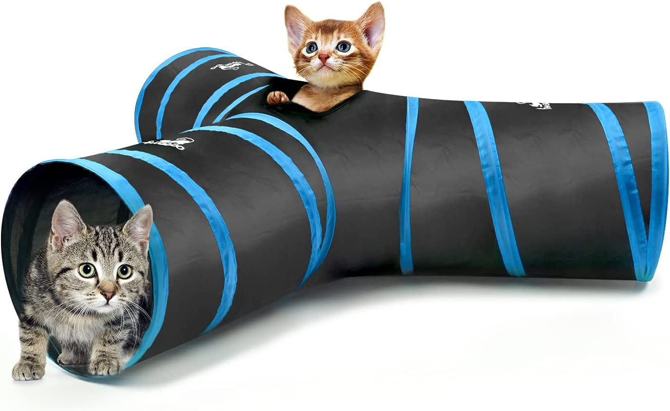 ```Feline Funhouse: The Ultimate Cat Crawler 3-Way Adventure Tube - 25x40Cm of Purr-fectly Collapsible Chaos for Cats, Kittens, and Cuddly Critters! Includes Bouncy Balls and Jingly Bells for Maximum Mischief - Now in Cool Cat Blue!```