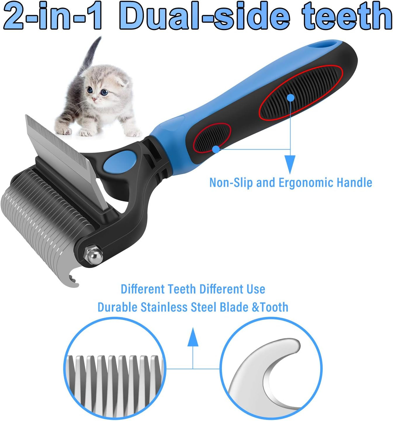 "Furry Fluff Fighter: The 2-in-1 Shedding Squeegee for Small Dogs and Cats - Say Goodbye to Matted Mayhem (Tiny Blue Edition)!"