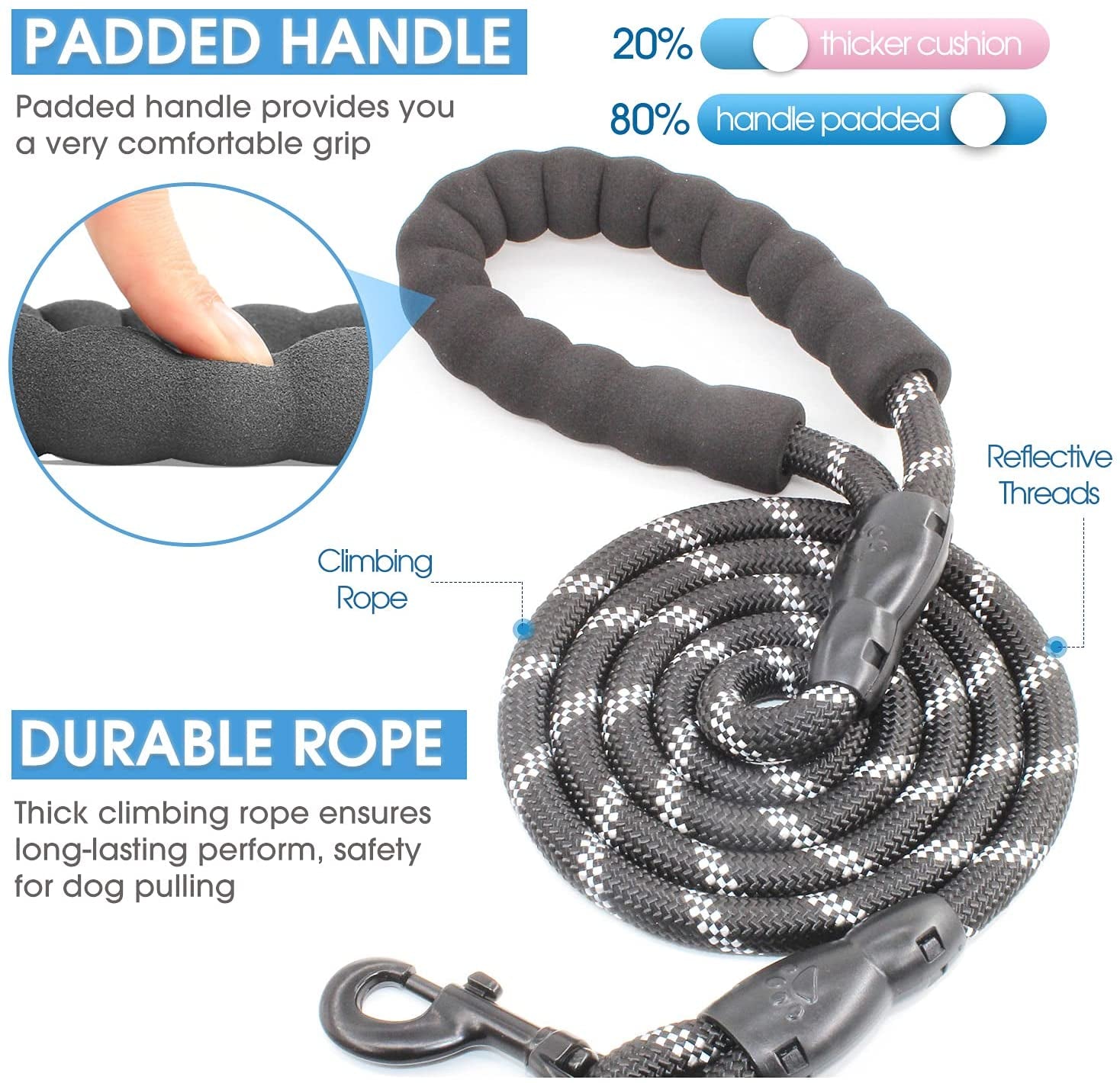 "Leash Your Inner Canine Comedian: The 2/4/5/6 FT Dog Leash with a Cozy Handle for Pooches of All Sizes (5FT-1/2'', Fashionably Black)"