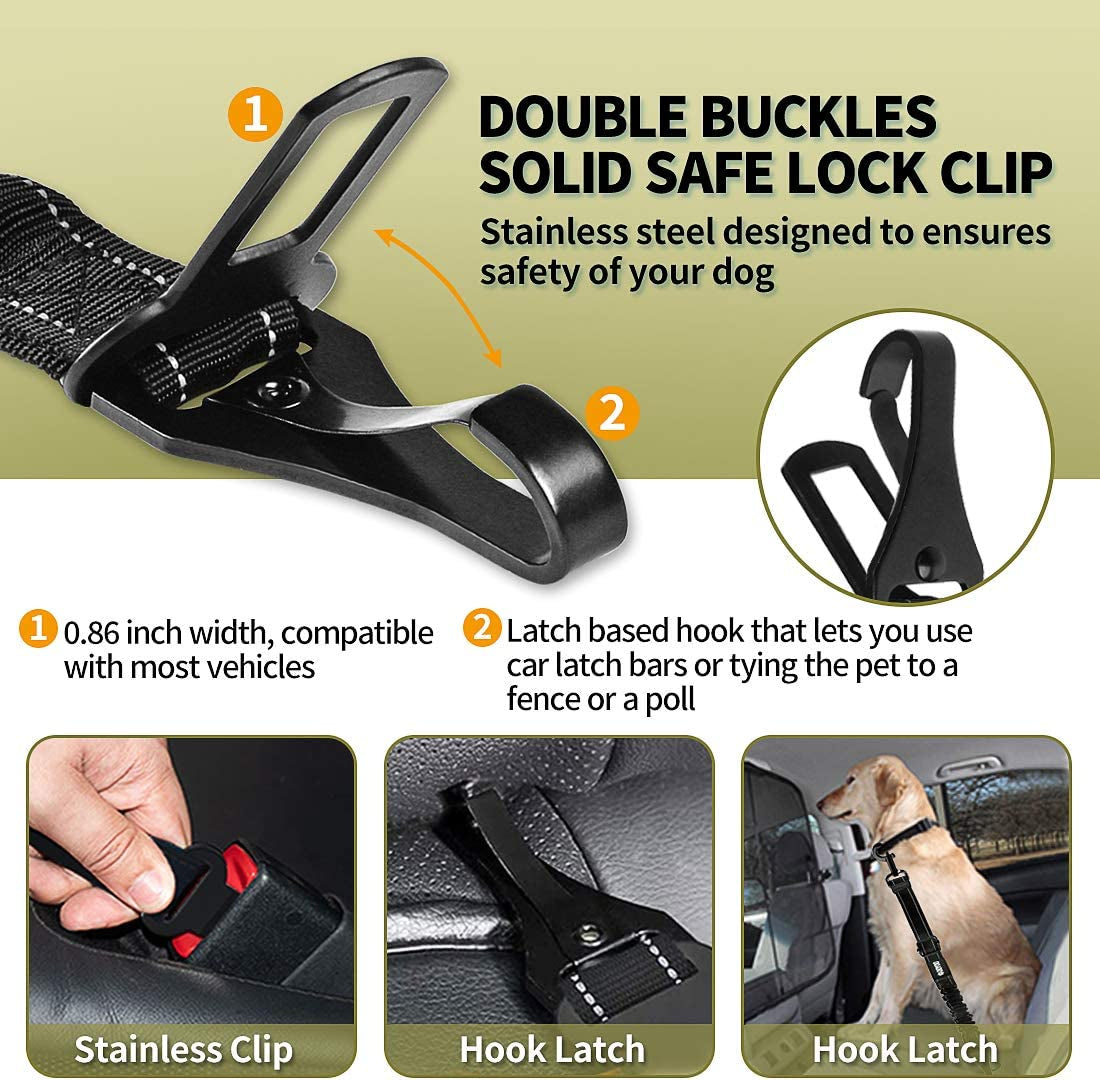 "Canine Cruiser Safety Straps: The 'Buckle Up, Furball!' 2-Pack of Adjustable, Stretchy, Reflective Doggie Seatbelts for the Ultimate Pup Road Trip Adventure!"