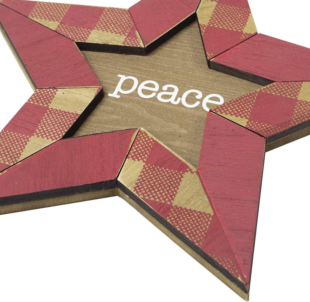 "Charming 12-Inch Wooden Hygge Star Wall Art - 'Peace' Christmas Decoration"