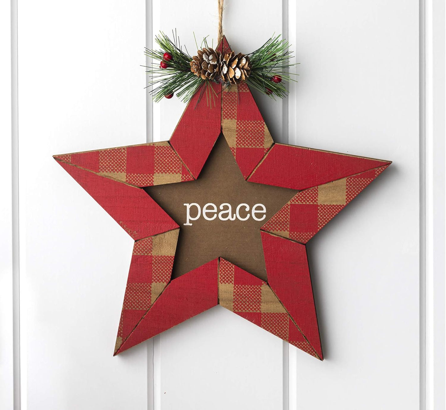 "Charming 12-Inch Wooden Hygge Star Wall Art - 'Peace' Christmas Decoration"