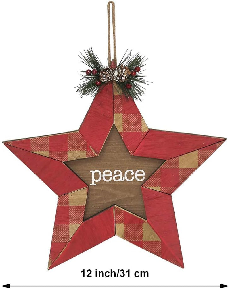 "Charming 12-Inch Wooden Hygge Star Wall Art - 'Peace' Christmas Decoration"