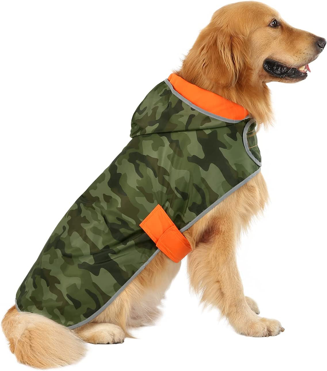 "Fashion-Forward Fido: The Camo-Orange Raincoat Poncho for Pooches Who Want to Stay Dry and Stylish!"