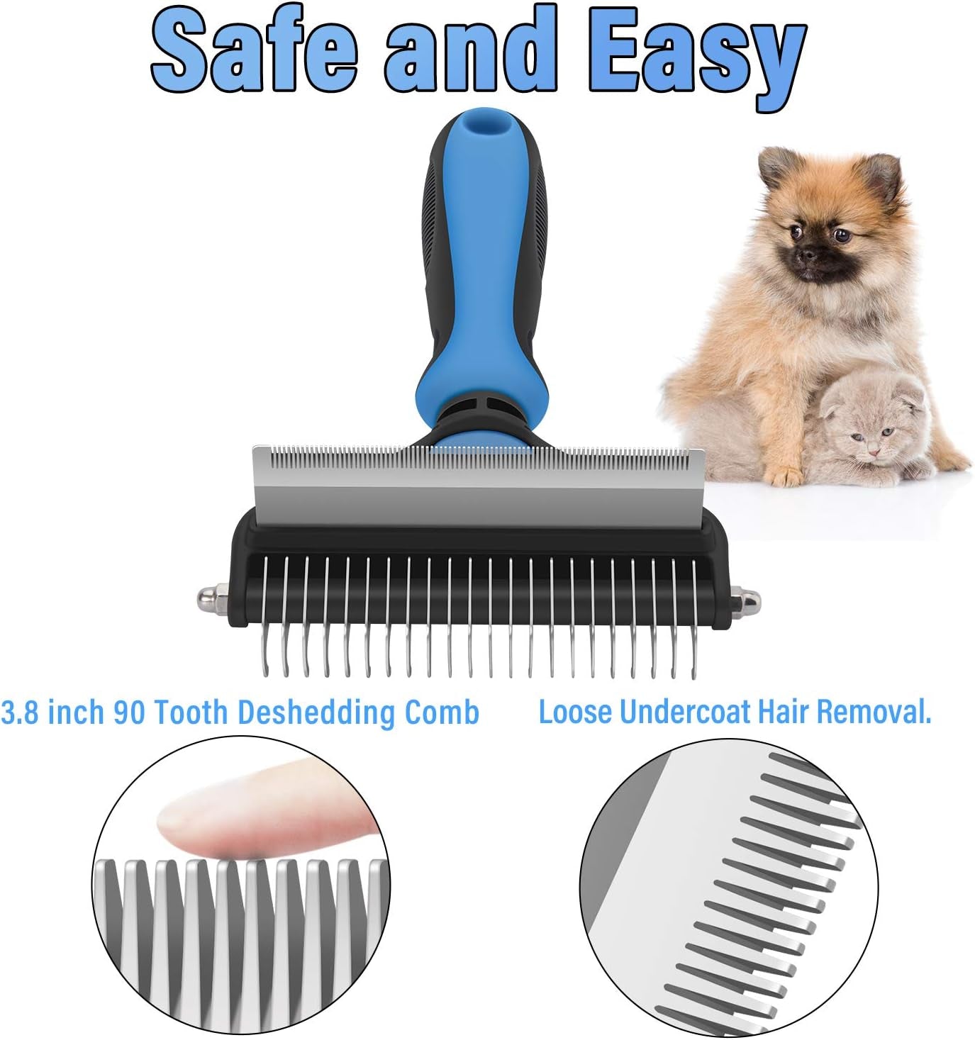 "Furry Fluff Fighter: The 2-in-1 Shedding Squeegee for Small Dogs and Cats - Say Goodbye to Matted Mayhem (Tiny Blue Edition)!"